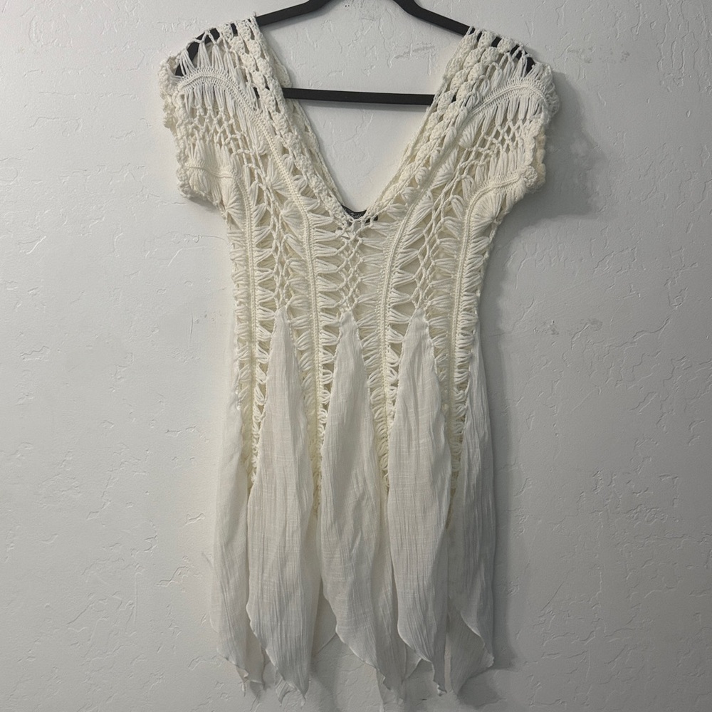 Chic cream Crochet Swim Cover-Up / woven top
